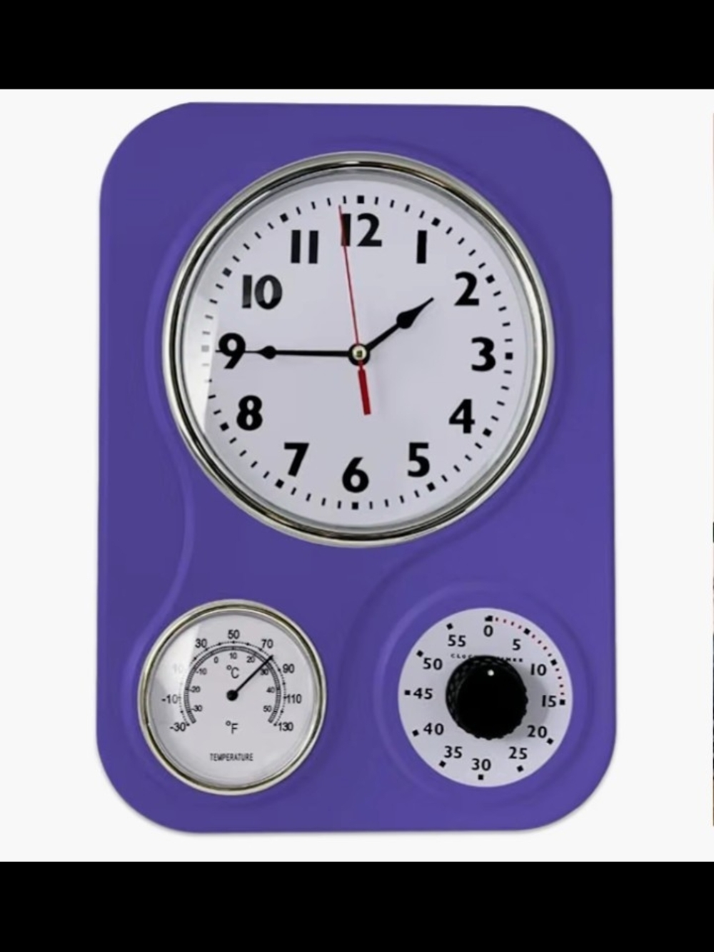 Purple Wall Clock with Thermometer and Timer - Home Accents 9x12.5 " NIB